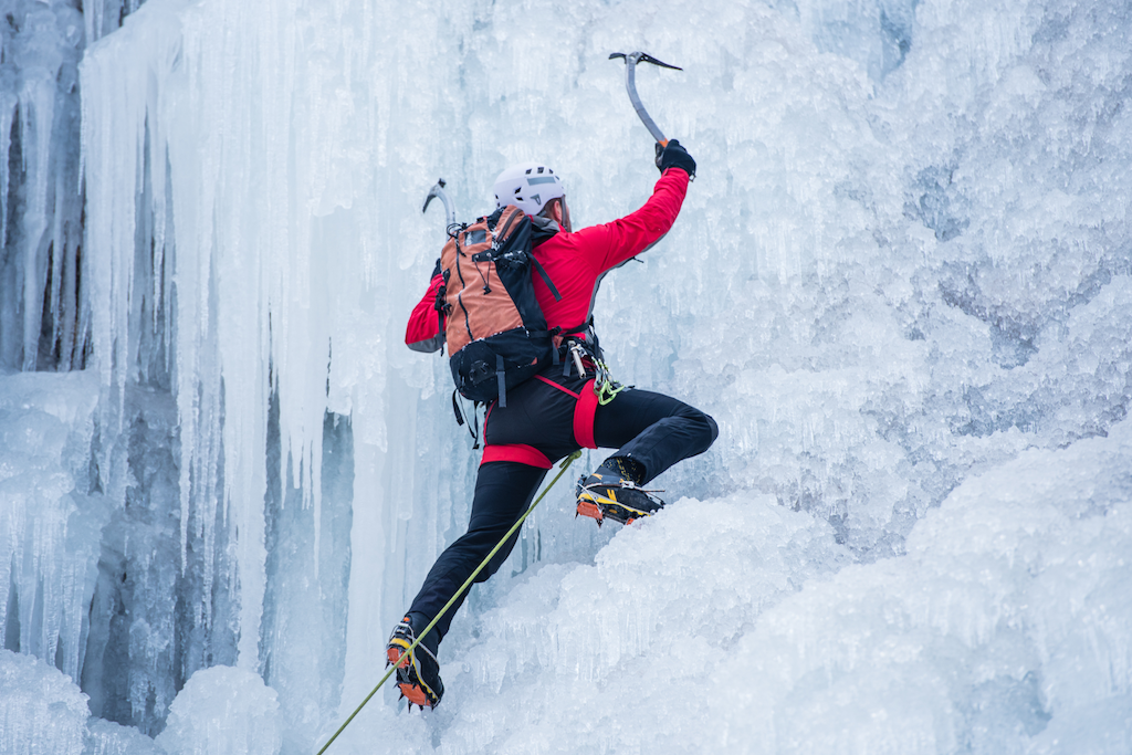 ice climber in red